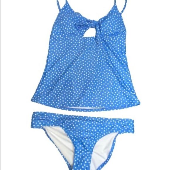 Jessica Simpson NWT blue and white polka dot tankini size S - Picture 4 of 16
